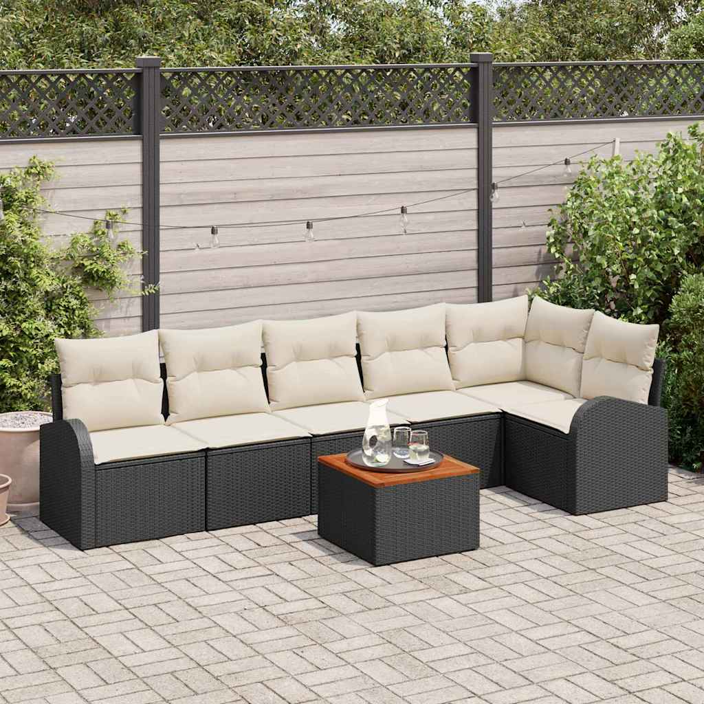 Garden Sofa Set with Storage 7 pcs Black and Cream Poly Rattan
