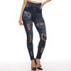 Женские эластичные узкие джеггинсы с принтом, джинсы с принтом, бесшовные девятые брюки
