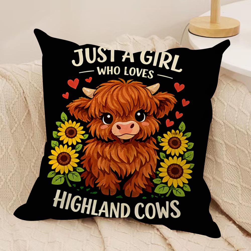 Highland cow black Cushion Cover Soft Plush Fabric DoubleSided Printed Cushion Covers for All Seasons Modern HomeDecor Gift