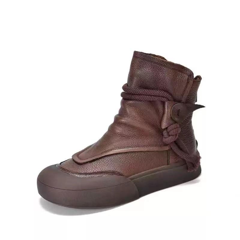 Модные женские ретро римские ботильоны ручной работы, женские из натуральной кожи, на молнии сзади, удобные, трендовые, повседневные короткие ботильоны, высокие кроссовки для ходьбы