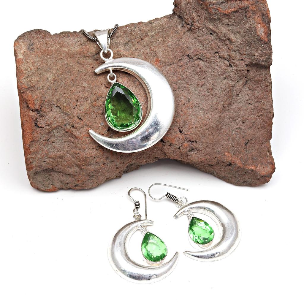 Peridot Gemstone Pendant Jewelry Set Quartz Necklace 18-20''