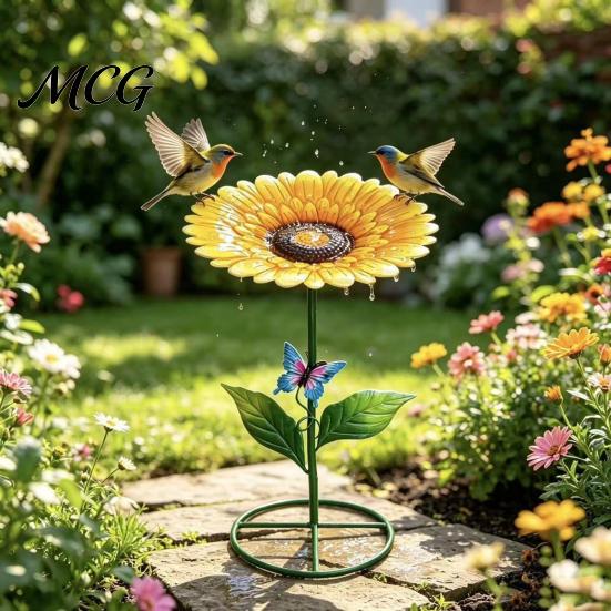 Pollinators Water Dish Metal Sunflower Bee Feeder, Lotus Leaf Butterfly Cup, Outdoor Garden Feeder Watering Station, Bath Bowl for Yard Lawn