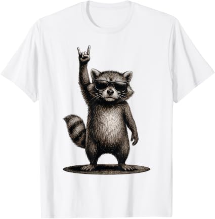 Retro Raccoon Rock Music Funny Gifts Boy Girl T-Shirt Unisex