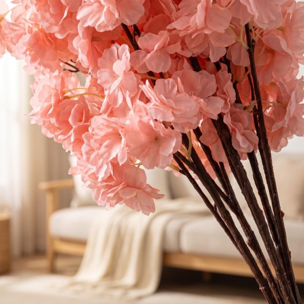 5 Pcs Faux Silk Material Artificial Cherry Blossoms Fake Flower Branches Table Centerpiece