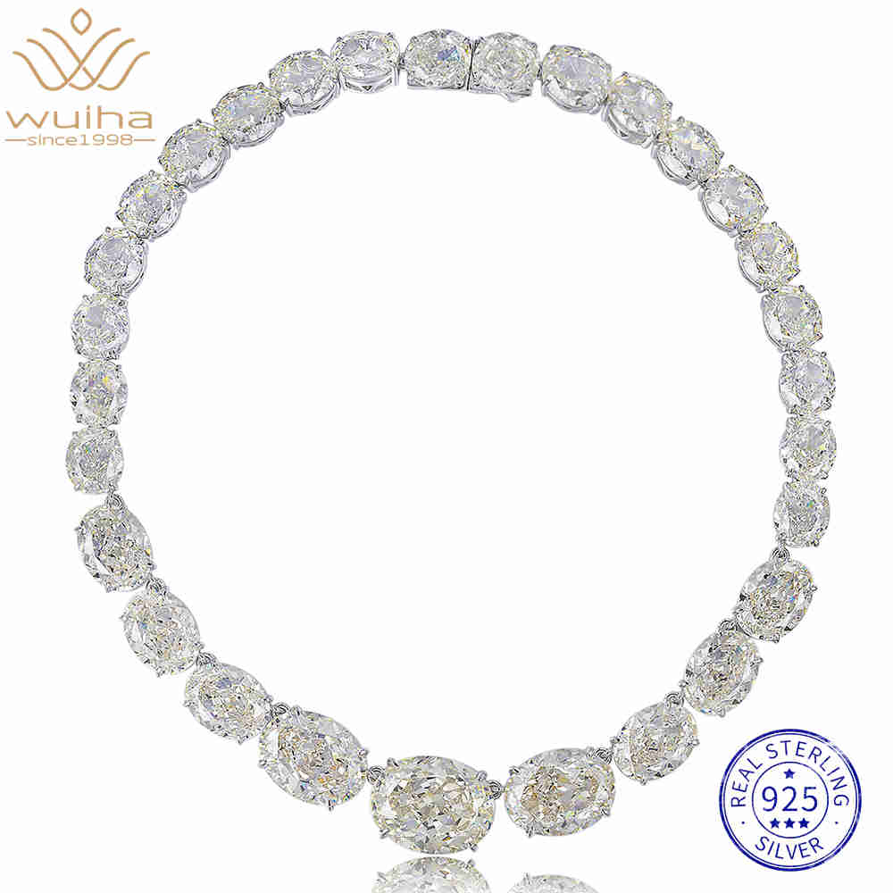WUIHA 925 Sterling Silver Lab Sapphire G Color High Carbon Diamonds Gemstone Wedding Engagement Pendant Necklace Fine Jewelry