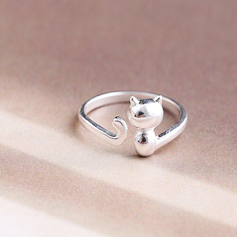 Lindon Cat Rings Adjustable Open Silvering Ring Never Fade Fine Jewelry For Women Girl Party Birthday Gifts