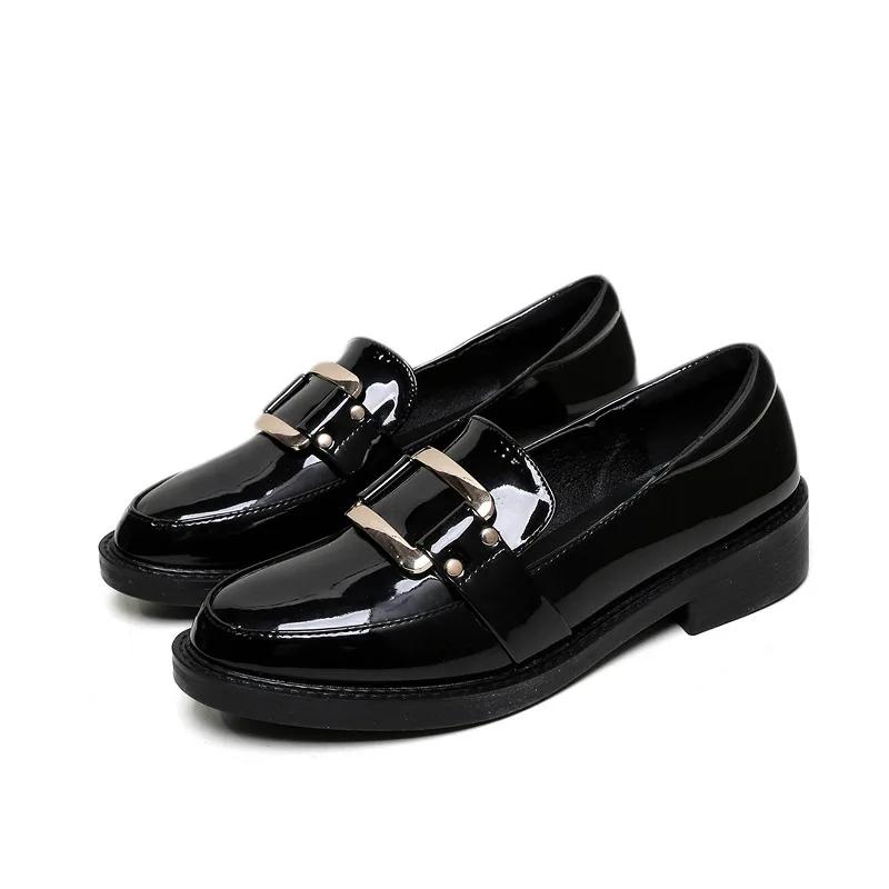 Туфли на платформе Женские 2025 Осень Лакированная кожа Туфли для платья Острый носок Пряжка Оксфорды Декор Лоферы Женские туфли