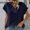Летняя простая модная женская льняная блузка с v-образным вырезом и коротким рукавом