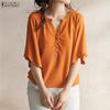 Women Casual Round Neck Solid Color Loose Half Sleeve Blouse