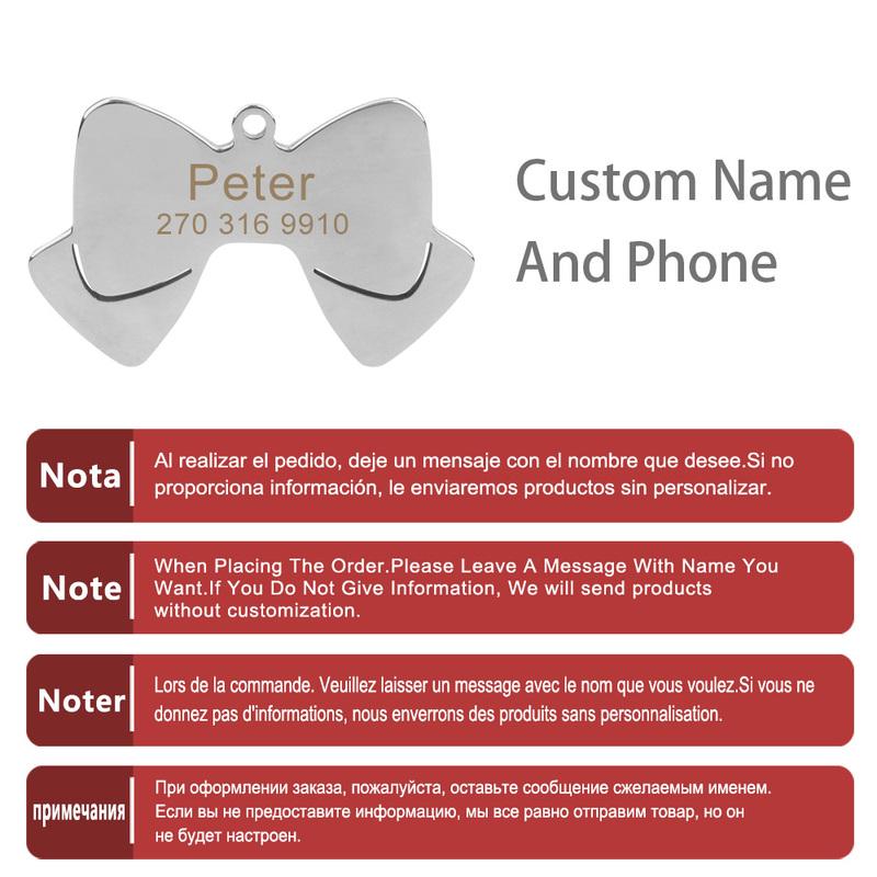 Personalized Name Bow Dog Pendant Bow Tie Pet Collar Accessories Cat Dog Tag Puppy ID Customized Anti-lost