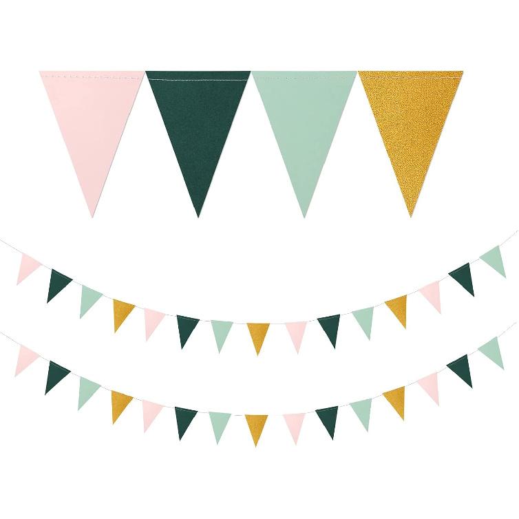 Navy-Blue White-Gold Party Decorations Banner - 2 Pack Men Birthday Graduation 2025 Glitter Sprinkles Paper Pennant Triangle Flags, Fathers Day