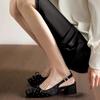 2025 Новые туфли-лодочки черного цвета с бантом, ремешком на пятке, с закрытым носком, сандалии, женские летние туфли на высоком блочном каблуке
