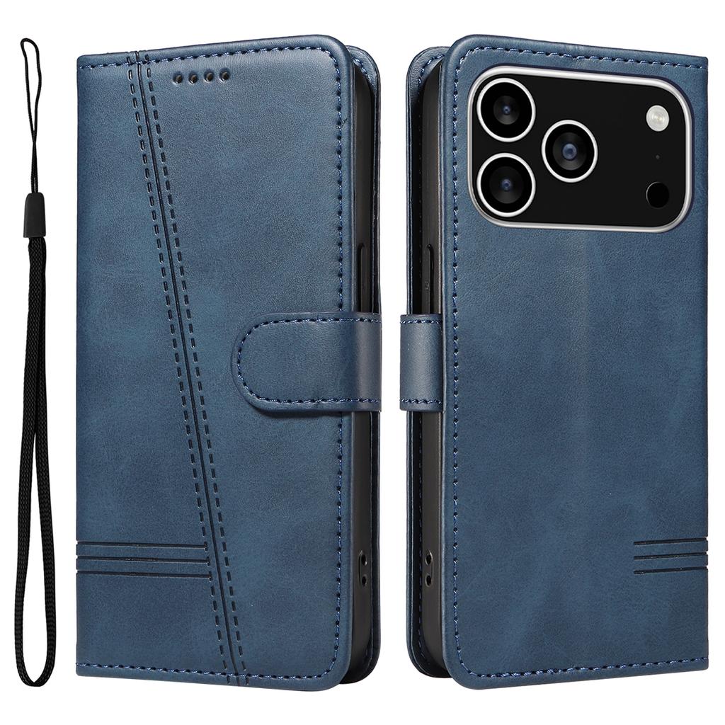 For iPhone 17 Pro Wallet Case T-Shape Lines Leather Phone Cover Stand