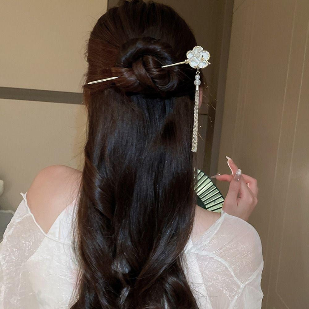 Жемчужная палочка для волос в китайском стиле, вилка для волос, палочка для волос Ханфу, винтажная палочка для волос с цветком, женская