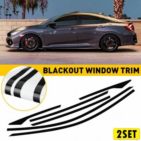 2Set Chrome Delete for Overlay Blackout 2016-21 Honda Sedan Civic Window Trim BL