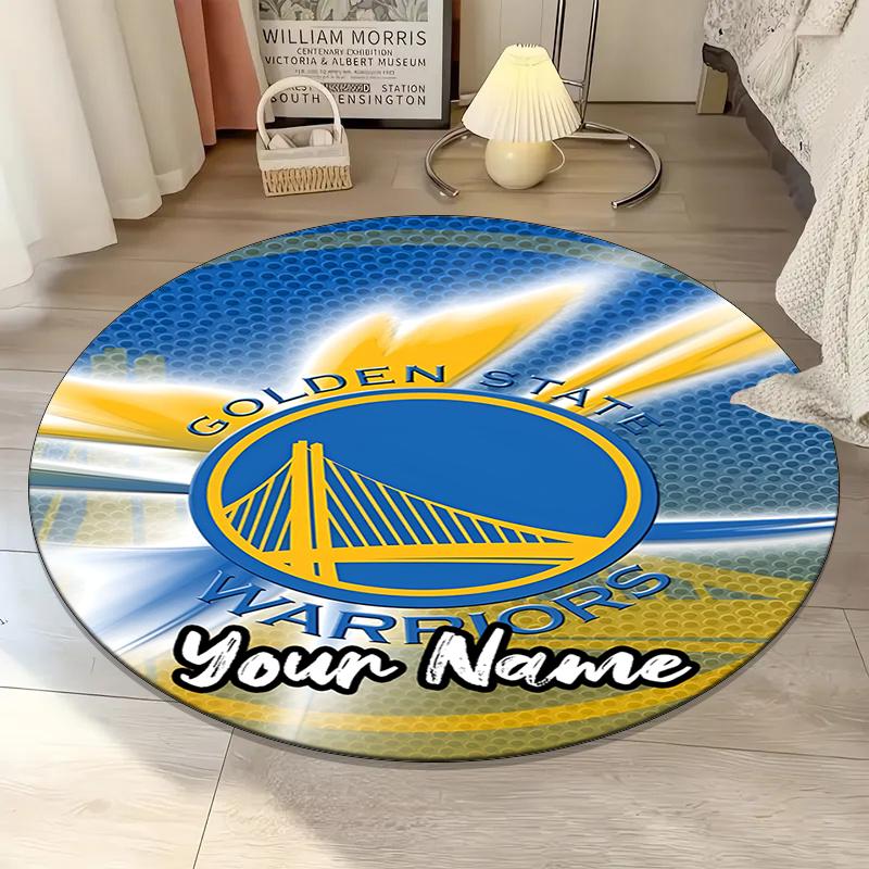Custom Name Warriors Printed Round Rug Carpet Chair Rug Area Rug Entryway Doormats,for Office Chair Living Room Bedroom Kitchen Room.