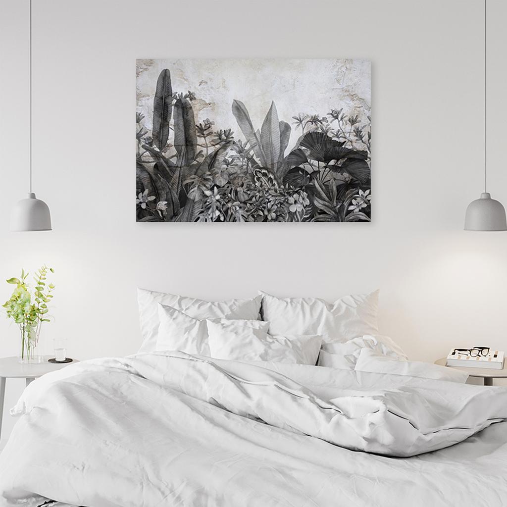 Canvas Print, Exotic Leaves On Concrete Background