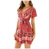 V-neck Sexy Tight-fitting Ruffle Dress Bohemian Style Small Fresh Print Dress