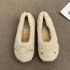 Модные меховые женские хлопковые туфли с бантом, теплые балетки, уютная обувь, зимняя мода, неглубокие сноубутсы 2025, новые короткие плюшевые туфли для платья, ботильоны женские