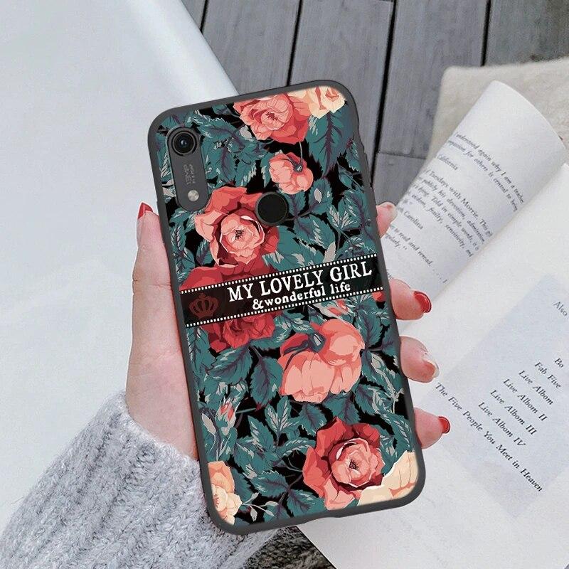 Милый мультяшный чехол для Huawei Y6 2019 с отверстием для пары, синий цветочный столик, мягкий чехол из ТПУ для Huawei Y6 2019, розовый узор, большое сердце, противоударная защитная задняя сумка