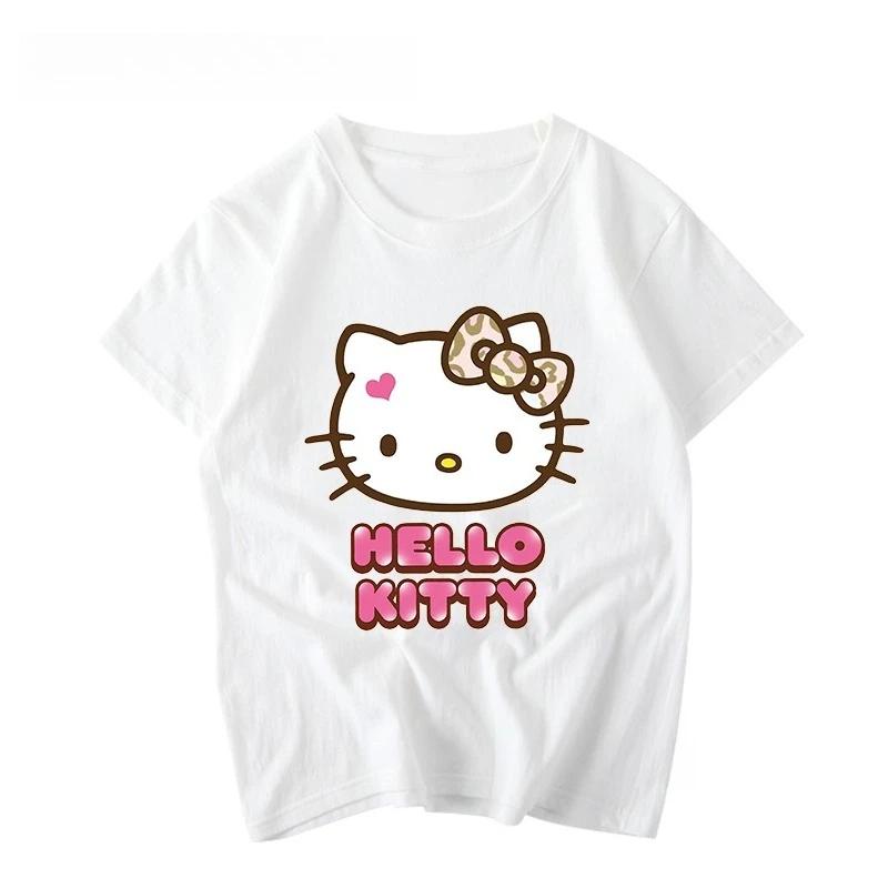 Лето 2026 новая детская футболка hello kitty граффити мультяшный принт чистый хлопок дышащая родитель-ребенок мода короткий рукав