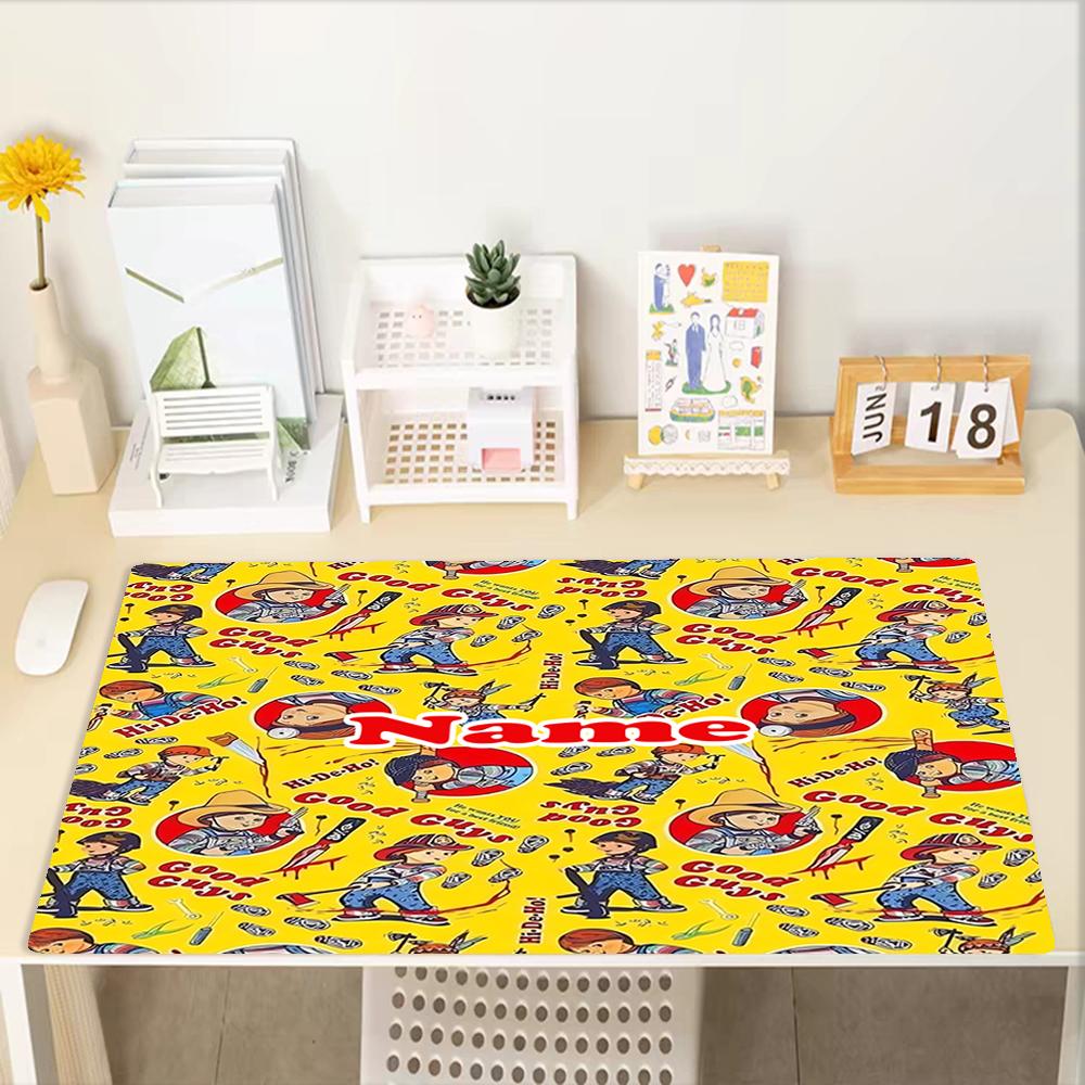 Custom Name Chucky Theme Mouse Pad, Non Slip Rubber Base, Multifunctional Office & Home Decor, Perfect for Workspace Personalization.