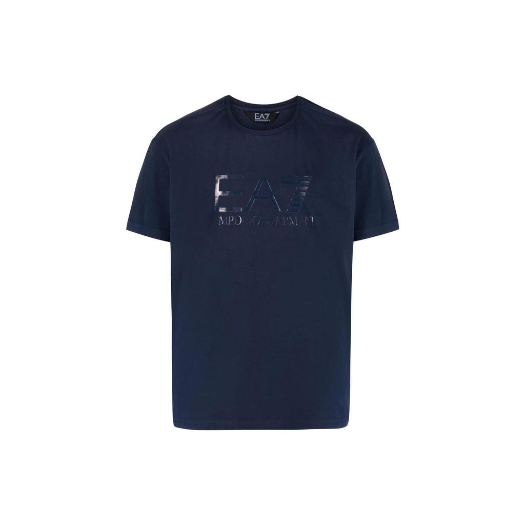 Emporio Armani EA7 Весна-Лето 23 Футболка с принтом логотипа-буквы, круглым вырезом, коротким рукавом, мужские топ, темно-синий, 3RUT04-PJLLZ-1554