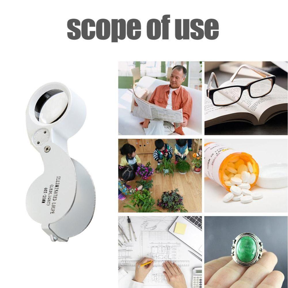 Illuminated Loupe Foldable Magnifier Handheld 40X Magnifying Glass Pocket Reading