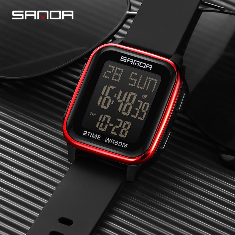 SANDA Модные электронные часы Многофункциональные квадратные спортивные часы-хронограф Водонепроницаемые наручные часы Бизнес-часы