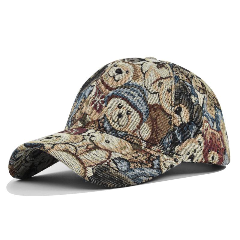 Cute Bear Baseball Cap Sun Hat Dog Print Men's Women's Youth Cotton Button Hat Hip Hop Vintage Hat