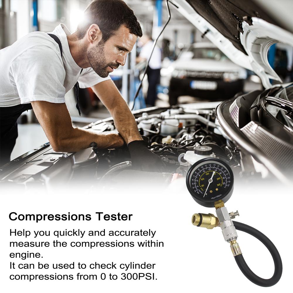 Engine Cylinder Compressions Tester Kit 0 300PSI Pressure Gauge Check Test Tool Automotive Repairing Tool
