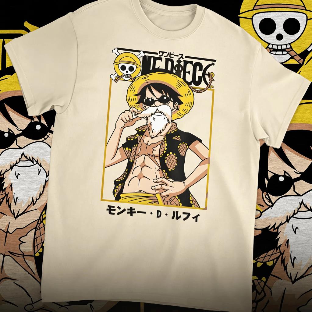 One Piece Monkey D. Luffy Fake Beard Disguise Graphic Unisex Casual Anime Black Streetwear T-Shirt