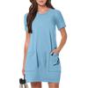 Женское модное однотонное повседневное спортивное короткое платье с короткими рукавами и круглым вырезом с карманами