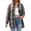 Women's Fashionable Wide Plaid Long Sleeved Loose Button Pocket Shirt Jacket
