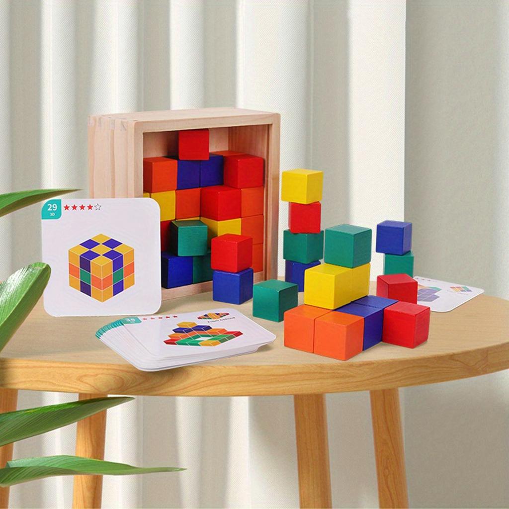 Wooden Box Square Block, Three Dimensional Thinking Puzzle Geometry, Square Three Views, Spatial Children's Math Teaching Aids