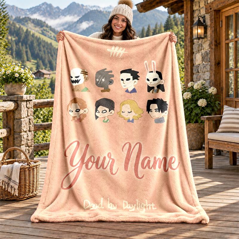 Dead by Daylight Custom Name Flannel Blanket Personalized Soft Warm Plush Throw Blanket Customized Gift for Family Friends