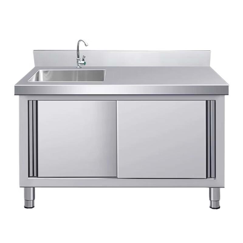 Рабочий стол из нержавеющей стали с мойкой и раздвижными дверцами