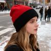 Knitted Hat Warm Stretchy Cuffed Color Block Design Winter Hat Perfect Fit Outdoor Travel Cycling Cold Weather Headwear
