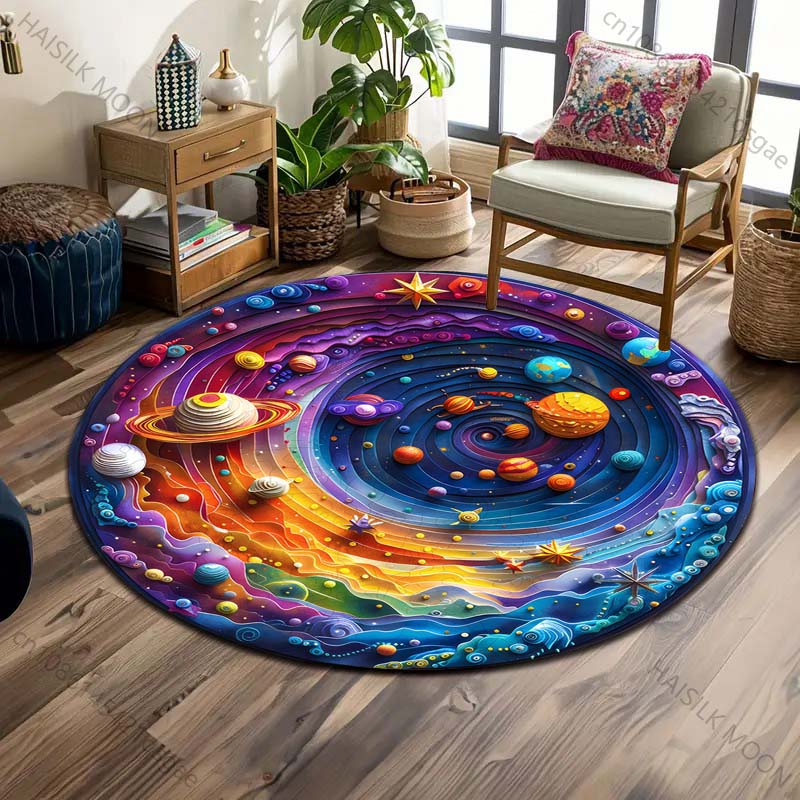 Multiple sizes Colorful space planets art Print Round Carpet Living Room Bedroom Table Chair Sofa Decorative Carpet Luxury gifts