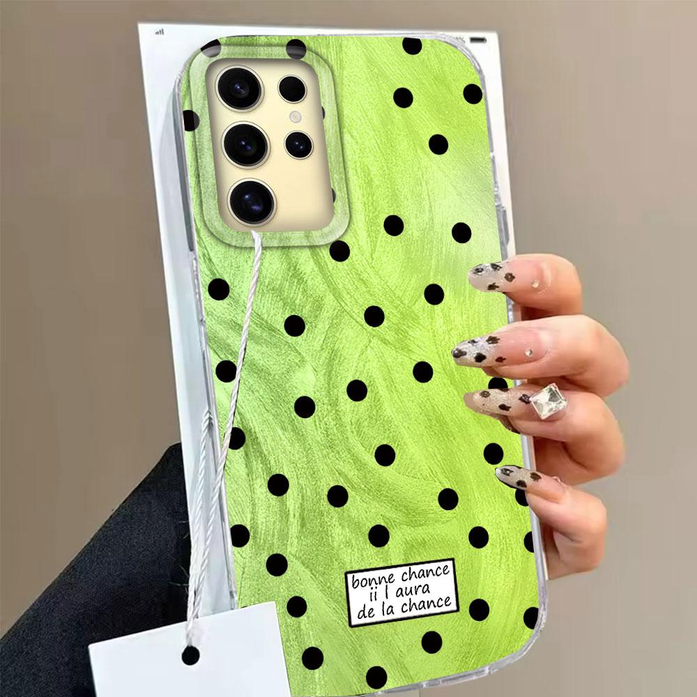 Черный чехол для телефона с текстурой перьев и круглыми точками для Samsung Galaxy S25 Edge S24 S23 S22 S21 FE Plus Ultra Женский Девичий Чехол-накладка