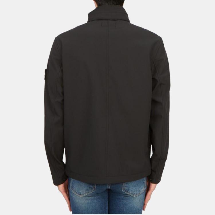 Stone Island FW23 Soft Shell Solid Color Stand Collar Zip Long Sleeve Windproof Waterproof Breathable Jacket Men jackets Black 7915Q0222-V0029