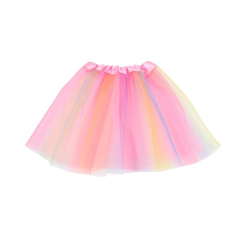 Girls Cheerleading Rainbow Tutu Skirt Child Dance Party Ballet Tulle Tutu Skirt 3 Layers Princess Birthday Party Gift 2-8 Years