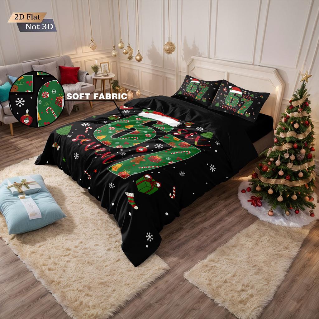 3pcs Merry Christmas 67 element black print coreless duvet cover set multi size bedroom bedding, holiday decoration