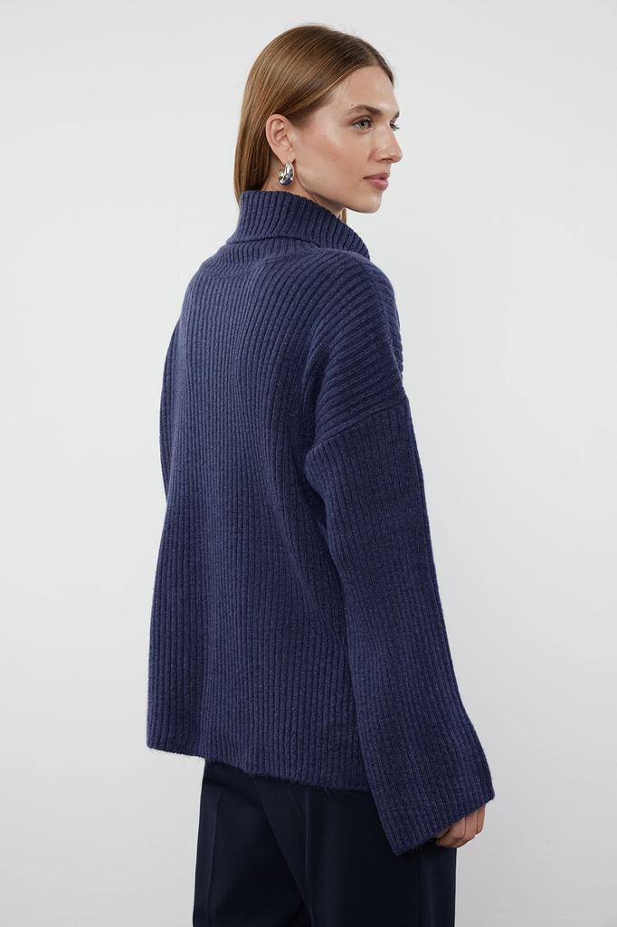 Женский модный стильный свитер, темно-синий широкий крой, мягкий текстурированный трикотажный свитер