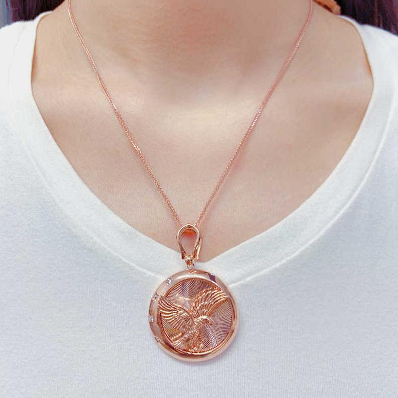 Фиолетовый Золотой Роскошный Орел Покрытый Розовым Золотом Цвет Золотой Дизайн Ретро Круглый Бренд Подвеска Ожерелье