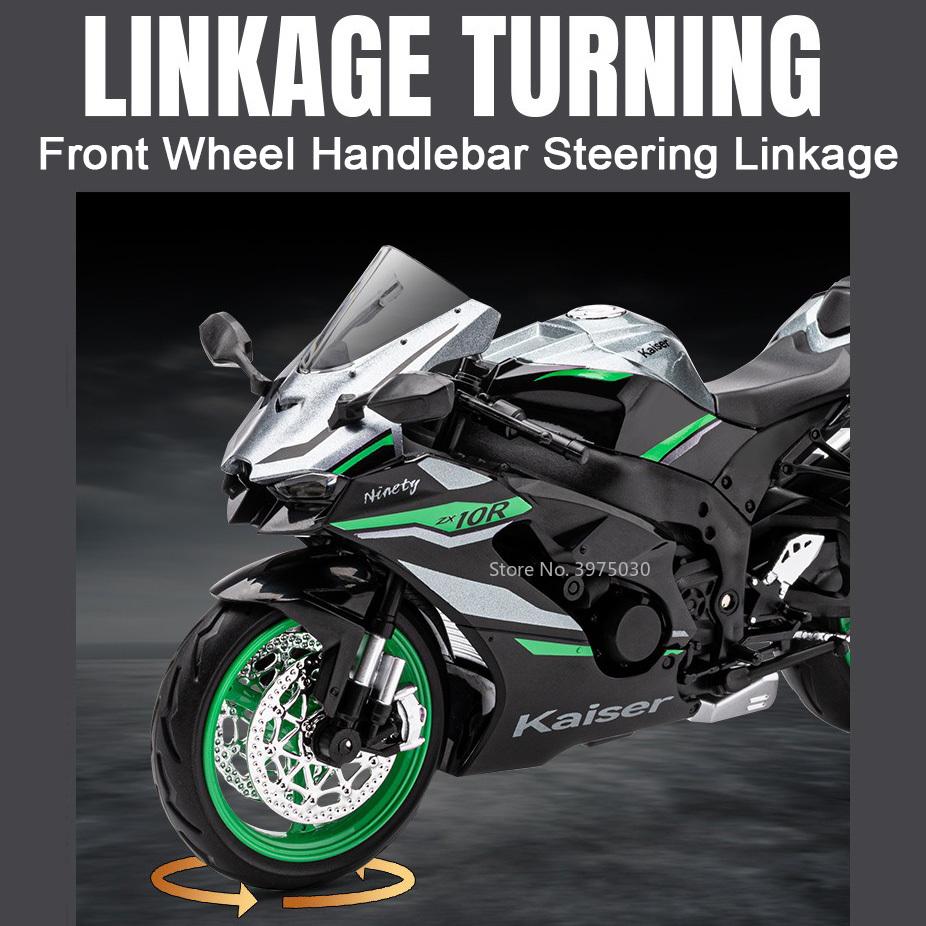 1/12 Kawasaki ZX-10R Мотоцикл Игрушечная модель автомобиля Литье под давлением со звуком и светом Подвеска заднего колеса Модели транспортных средств Коллекционируйте подарки
