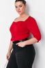Women's Fashion New Plus Big Size Blouse Black Sweetheart Neckline Fitted Knitted Blouse