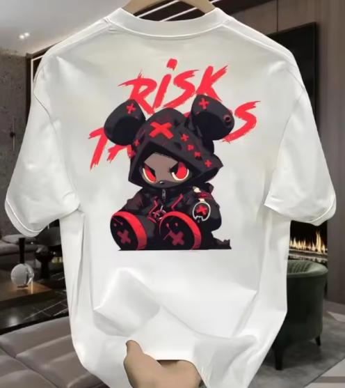 Hot Selling Unisexs High Street Cartoon Printed Polyester Micro Elastic Breathable Round Neck TShirt Outdoor Urban Fashion Top