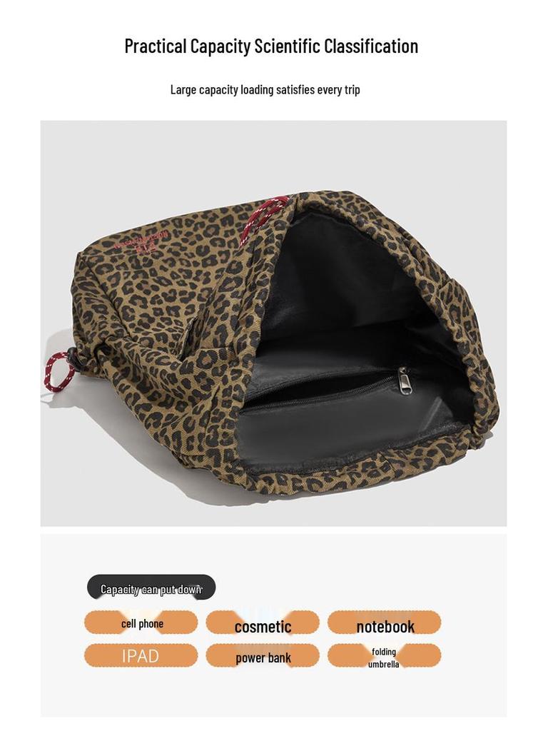 Модный ретро-рюкзак из парусины с леопардовым принтом и завязками, 2025 год - большая вместимость