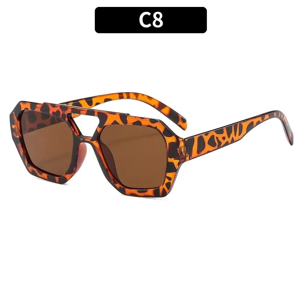 Retro Double Bridges Women's Sunglasses Big Frame Leopard Brown Gradient Eyewear Fashion Luxury Designer Sun Glasses Men Shades